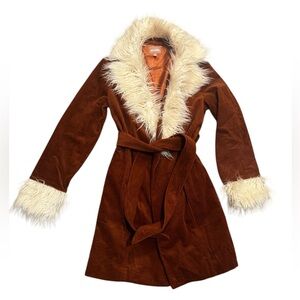 Show Me Your Mumu Penny Lane Corduroy Coat Jacket Small Faux Fur Trim